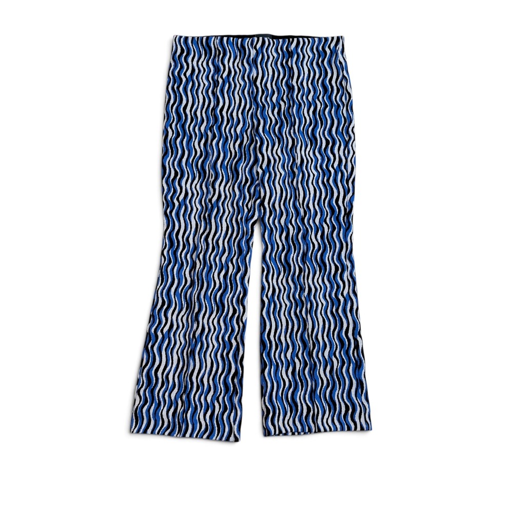 Maeve Anthropologie Margot Knit Flare Pants Blue Wavy Chevron Pintuck Medium
